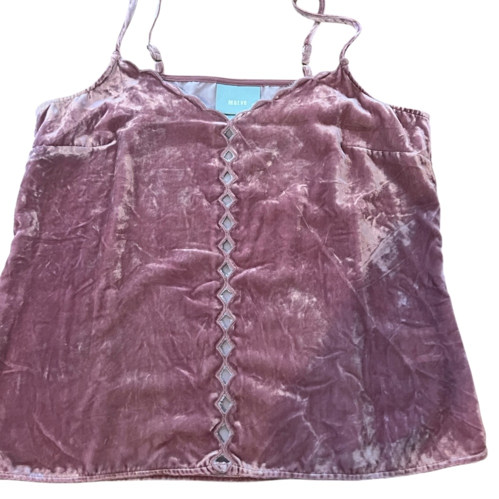 Maeve Anthropologie Pink Scalloped Velvet Cami Top Shirt Blouse XS - Picture 4 of 9